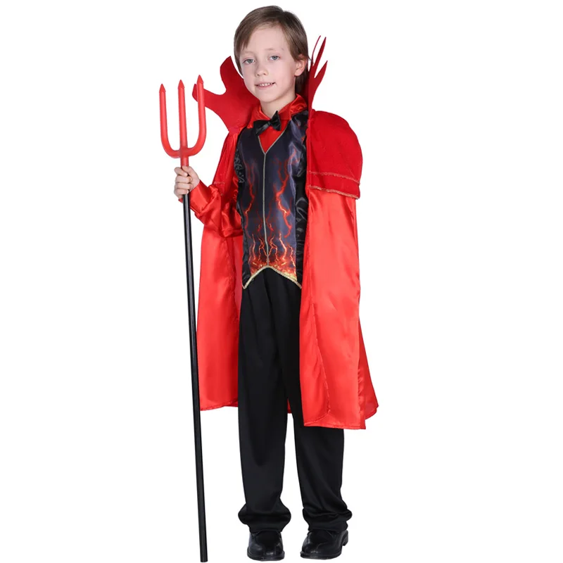 M-XL niños Halloween disfraces de demonio rojo niños Fiend Hell Devil Cosplay aterrador carnaval Purim desfile vestido de fiesta de disfraces