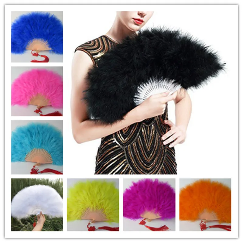 2018 Color Thicken Fluffy Folding Marabou Feather Hand Fan Women Girls Dance Performance Fan Party Favors