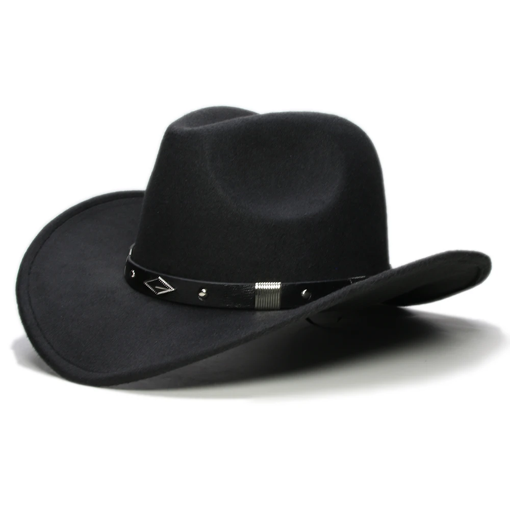 Retro  Geometry Leather Band Parent-child Unisex /Kid Felt Wide Brim Cowboy Western Hat Cowgirl Bowler Cap  (61cm/57cm/54cm)