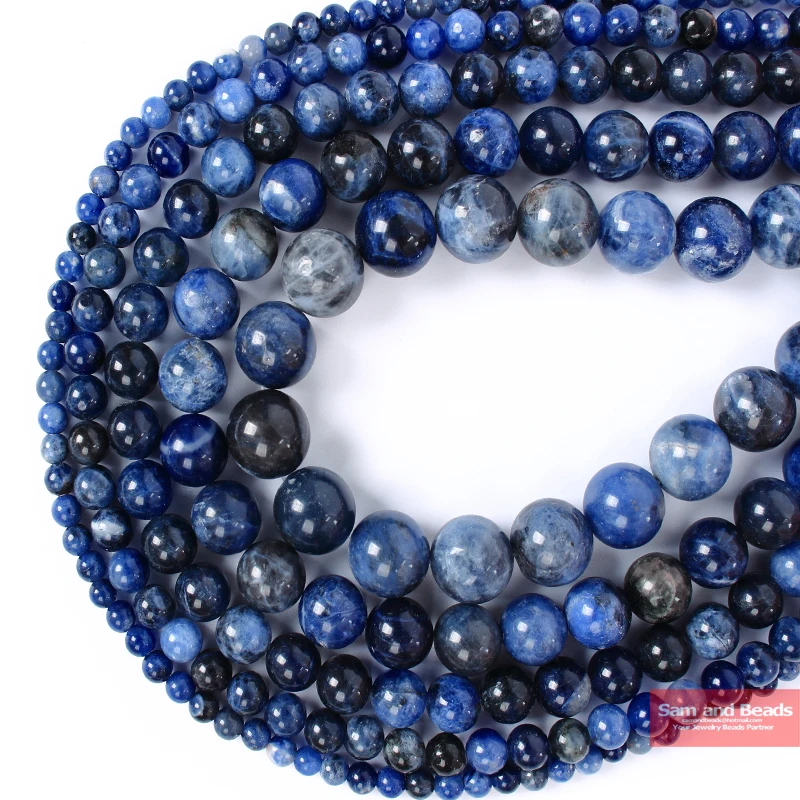 Natural Stone Dark Blue Sodalite Beads For Jewelry Making Strand 15