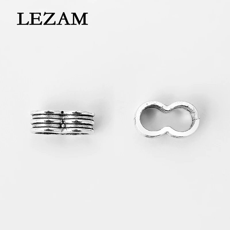 20pcs Antique Charms Double Hole Slider Beads Spacer Connectors For 5mm Round Leather Cord Bracelet Jewelry Making Accessories