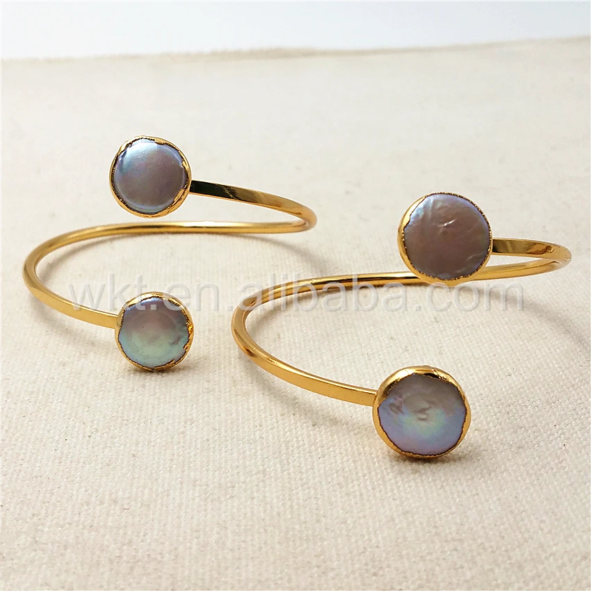 WT-B272  New Design Natural Double Pearl Bangle Can Be Adjustable With 24k Gold Plated for Women Jewelry Decoration