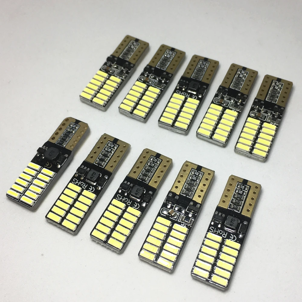 10PCS T10 LED 4014 SMD 24 leds Light Non polarity Canbus with bulbs W5W  194 168 LED white blue ice blue red yellow lamp DC 12V