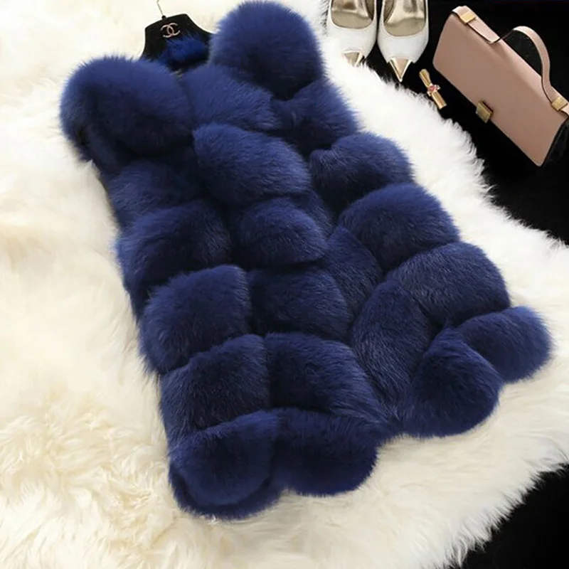 OLOEY High Quality Fur Vest coat Luxury Faux Fox Warm Women Coat Vests Winter Fashion furs Women\'s Coats Jacket