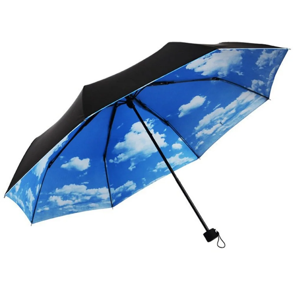 CAMMITEVER Anti-UV Sun Protection Blue Sky White Cloud Umbrellas for Women Children