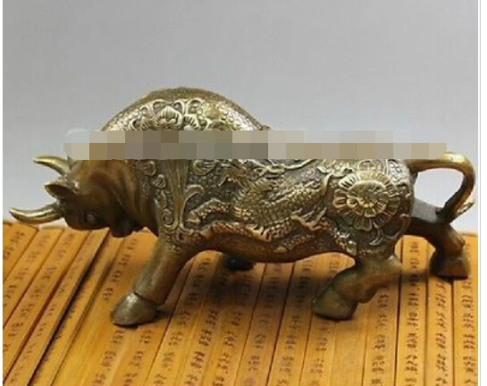 

Crafts Home Furnishing Arts pure copper NICE Wall Street Chieese Bronze Kylin Bull OX Statue Figure