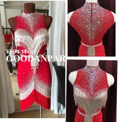 GOODANPAR Competition Sexy new latin dance dress salsa Custom-made Latin skirt Bead Fringes Girls Women red Sleeveless