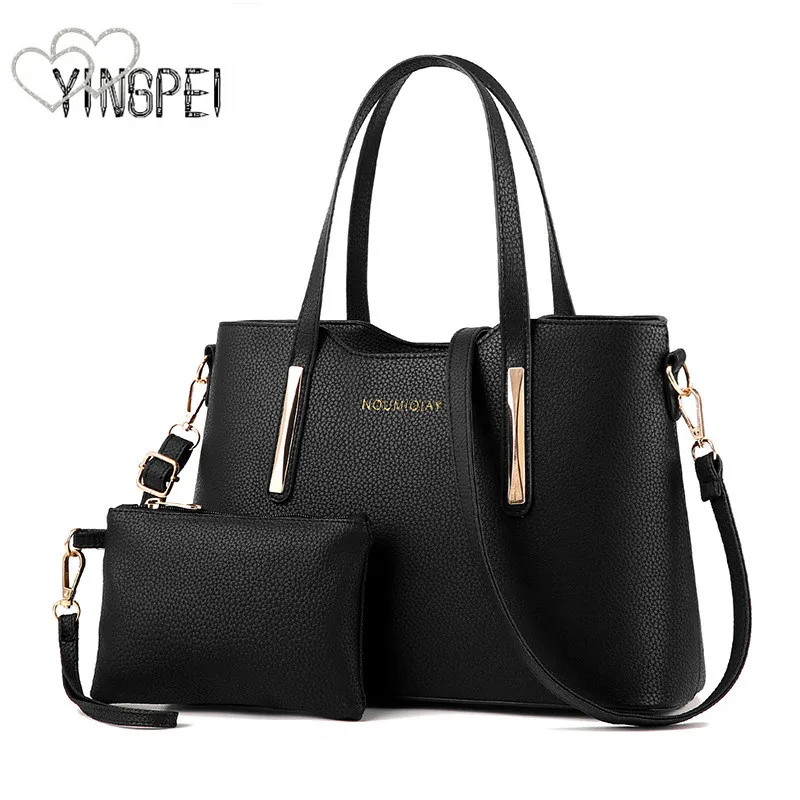 Litchi Pattern Soft PU Leather Women Handbag Two Pieces Female Shoulder Bag Girls Messenger bag Casual Women Bag