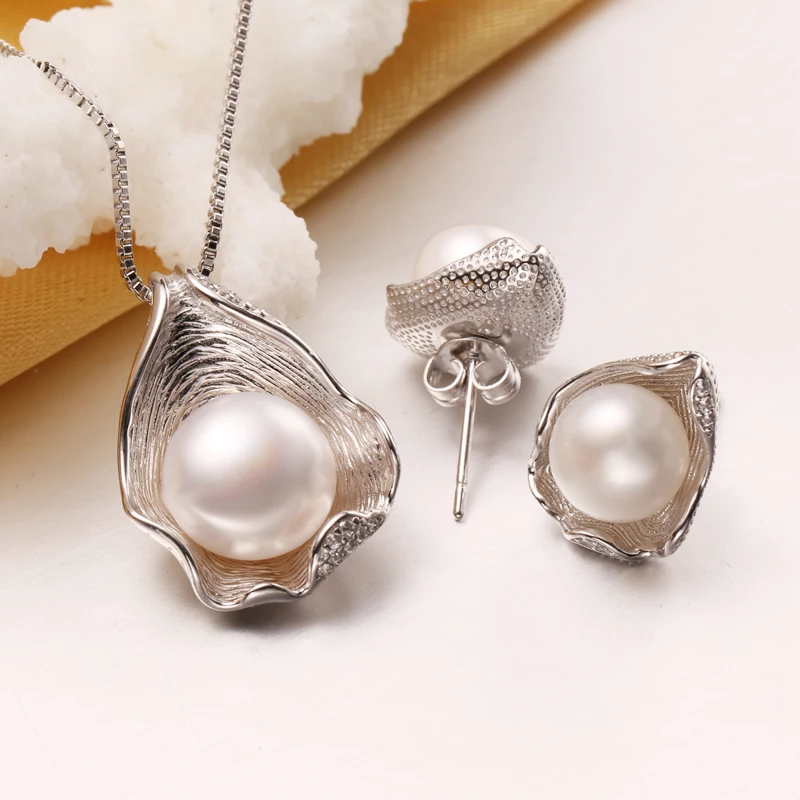 Freshwater Pearl Jewelry ,pearl pendant Jewelry Sets for Women Pearl Necklace/Earring Wedding Jewelry Set , Shell pendant design