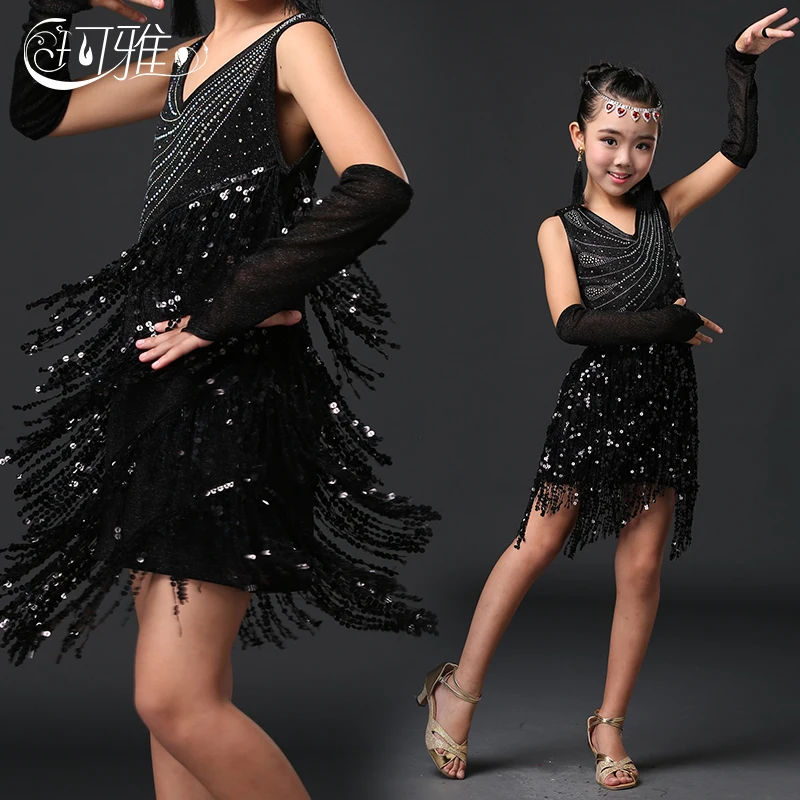 Abito da ballo latino per ragazze per abiti da prestazione Satge concorso per bambini abbigliamento da festa Dancewear gonna con frange valzer Tango