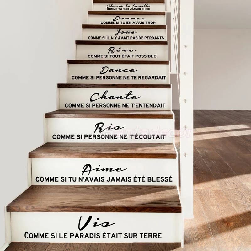 Stair Sticker French Cheris Ta Famille Vinyl Wall Decal  Art Mural Wallpaper Living Room Rêve Home Decor House Decoration Poster