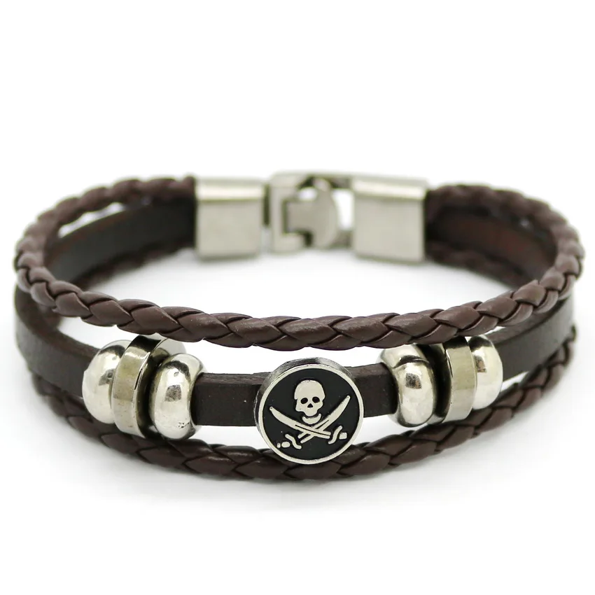 Men's Woven Bracelets 2016 Punk Rock Punk Leather Buckle Zinc Alloy Fashion Casual Skull Bracelet Jewelry