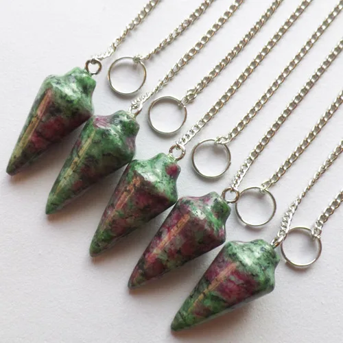 (5 pieces/lot) Ruby In Fuchsite Reiki Healing Pendulum Pendant 35x15mm for Dowsing Spiritual Divination Necklace Jewelry