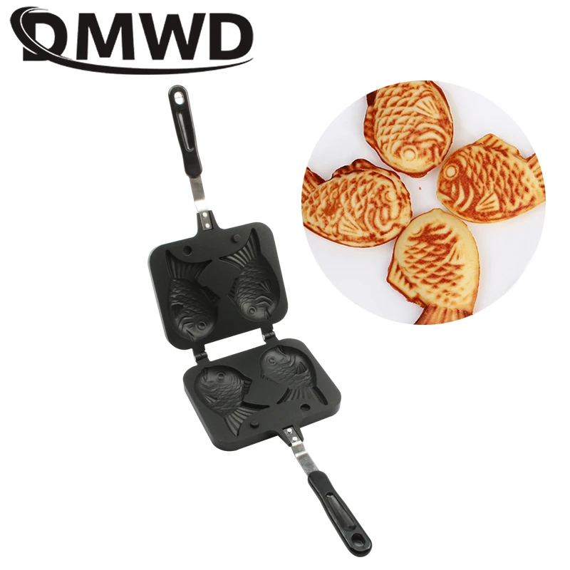 DMWD japoński w kształcie ryby naczynie do pieczenia ciast lody ryby stożek Taiyaki gofrownica Pan non-stick 2 formy DIY deser płyta do gotowania