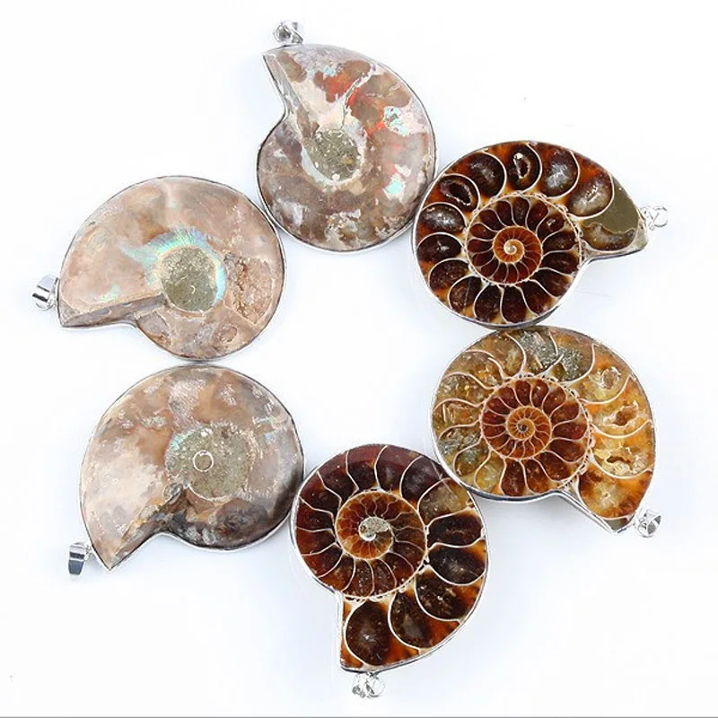 

1pair DIY Jewelry Accessories Metal Wrapped Natural Ammonite stone Pendants
