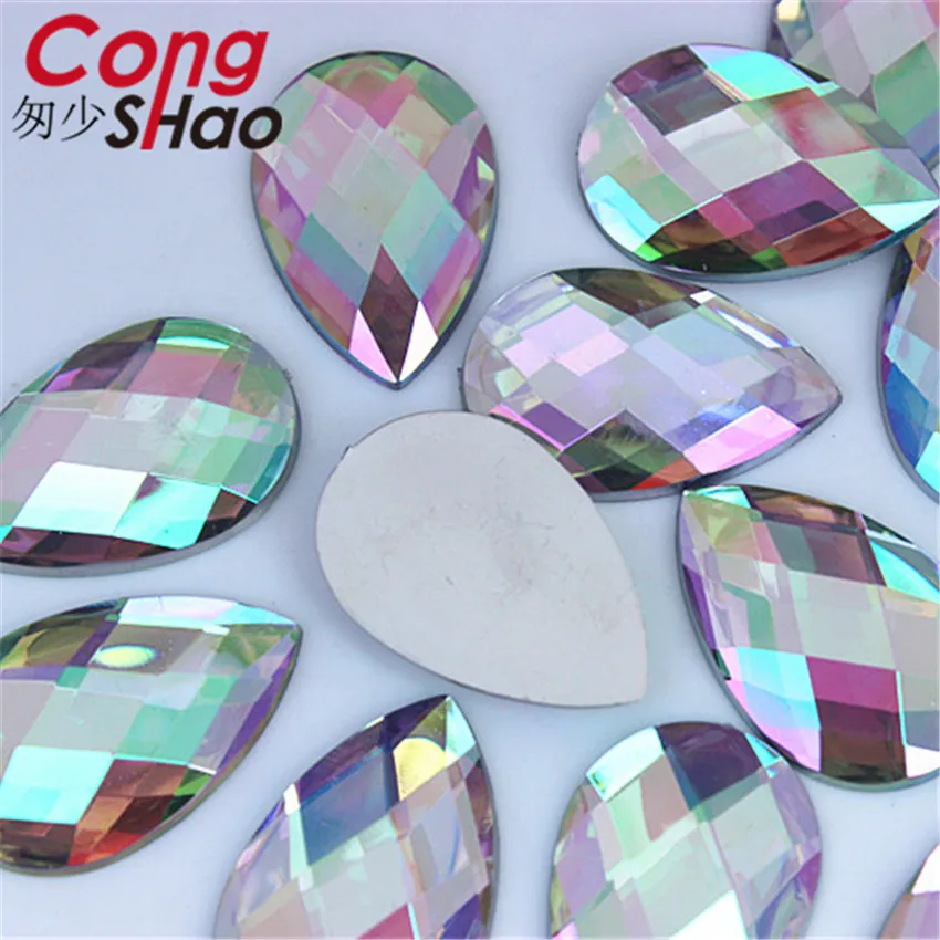 Cong Shao 60pcs 20*30mm Colorful Acrylic Drop Rhinestone trim Flatback stones and crystals DIY costume Button decoration CS674