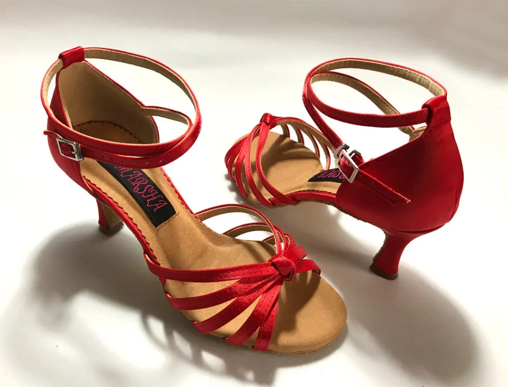 Professional womens latin dance shoes ballroom  salsa dancing shoes tango shoes Red satin  6203R low heel high heel available