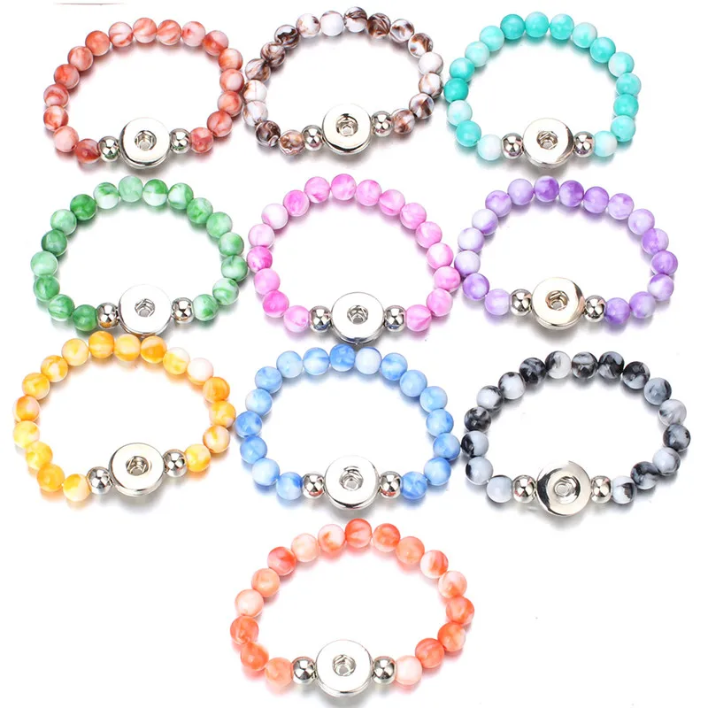 Colorful Beads Snap Bracelet DIY Charms Bangle Fit 18mm Snap Buttons Jewelry For Women ZE508E