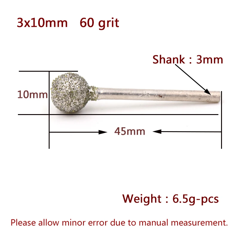 5Pcs Schuurmiddelen Slijpen Hoofd Diamond Coated Sferische/Bal Hoofd Repareren Slijpen Bit 3Mm Schacht Dremel Bramen rotary Tool