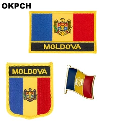 Moldova National Flag Embroidered Iron on Patches for Clothing Metal badges PT0130-3