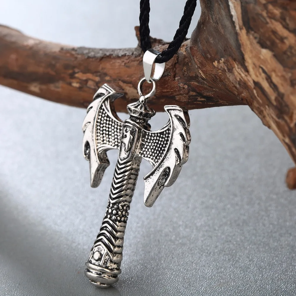 Kinitial Two Colors Mens Pendants Necklaces Axe Head Norse Viking Runes Scandinavian Pendant Necklace Amulet Choker Jewelry