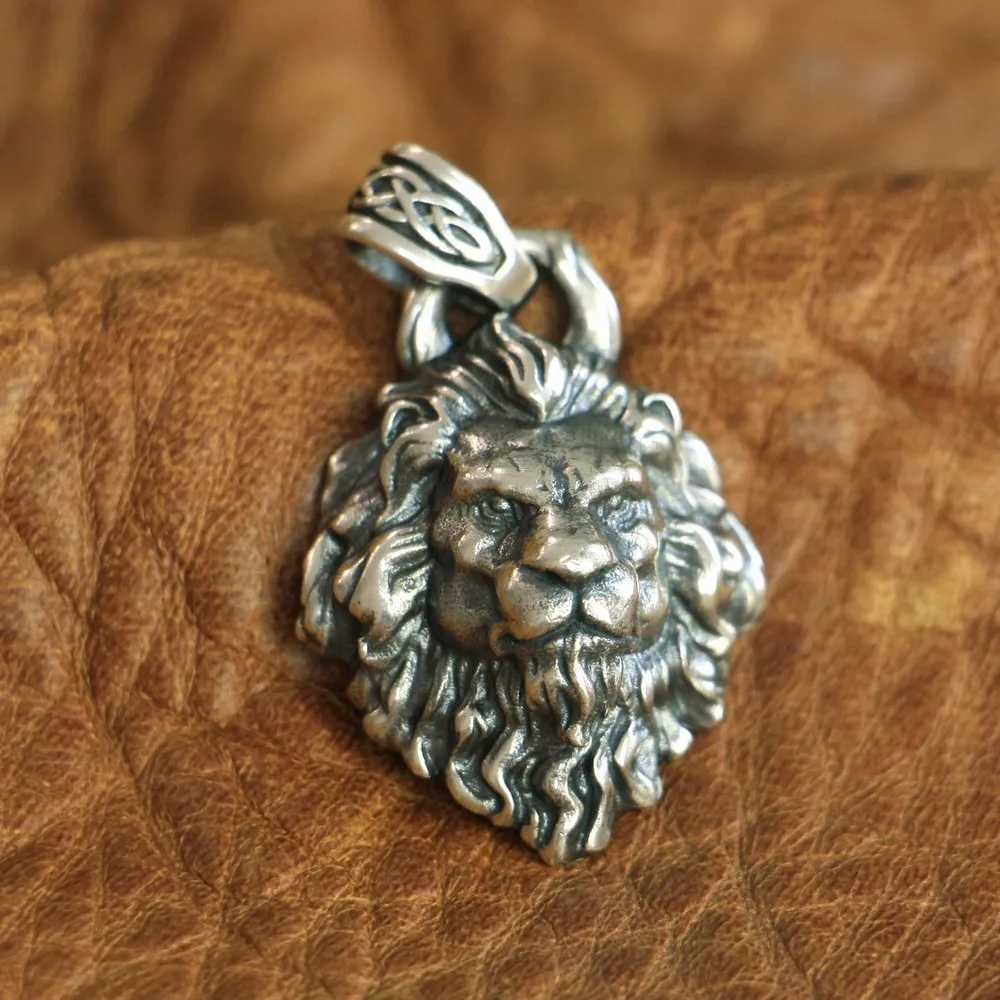 

LINSION High Details 925 Sterling Silver King of Lion Pendant Mens Biker Punk Pendant TA112