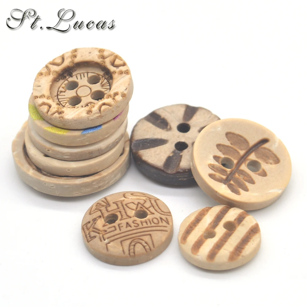 15 types new fashion 30pcs/lot Natural color coconut Sewing Buttons 2 Hole Button garment Scrapbooking Sewing Accessories DIY