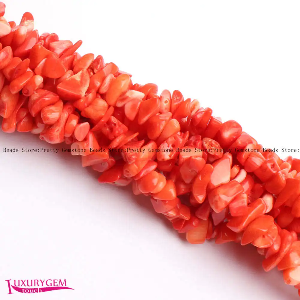 10-14mm Orange Color Natural Coral Stone Gravel Chip Shape Loose Beads Strand 34