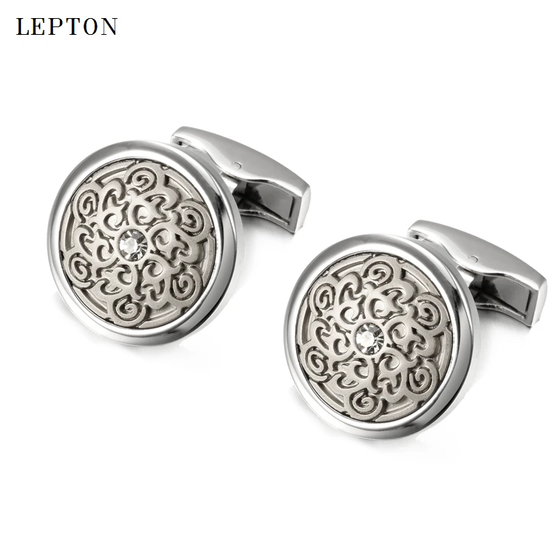 Lepton Mens Business Silver Color Totem Cufflinks Fashion Round Beautiful Totem Cuff links For Men Shirt Cuffs Cufflinks gemelos