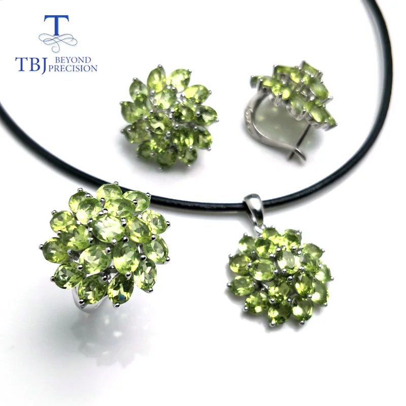 TBJ,Romantic natural peridot gemstone 925 sterling silver best ring & pendant & earring for women daily party wear