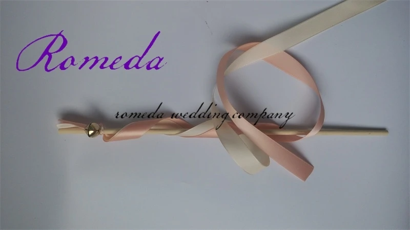 (50Pieces/Lot) Cream Ribbon Stick Wands Wedding Favor Ribbon Sticks With Gold Bell
