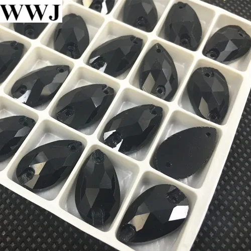 

7x12mm 72Pcs/Lot black Color Teardrop Sew On Stone Flatback 2 Holes Pear Droplet Sewing Glass Crystals Dress