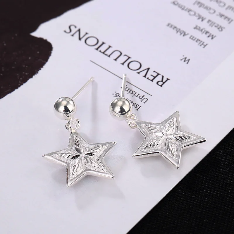 S925 Pure Silver Simple White Star Ear Nails Individual Moisture Anti-allergy Women's Silver Ear Ornaments Wholesale