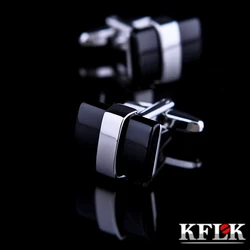 KFLK Jewelry shirt cufflinks for mens Brand  Black Cuffs links Wholesale Button High Quality Luxury Wedding Groom guests