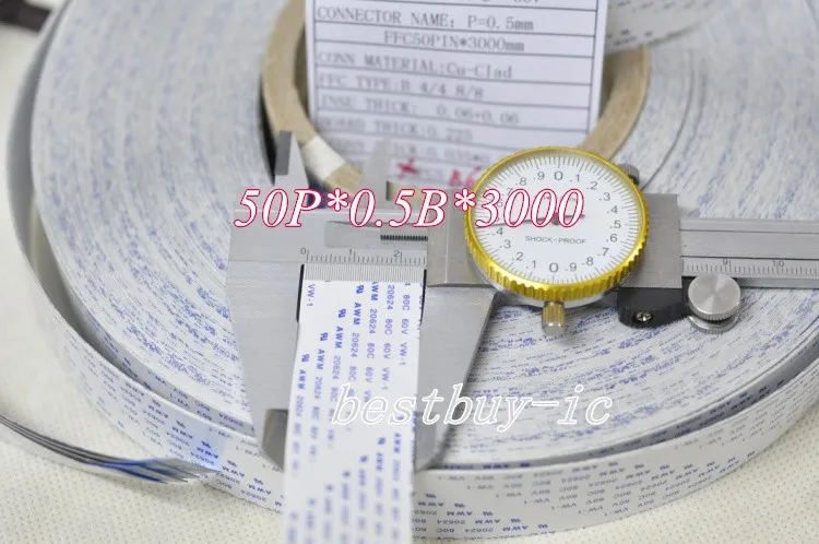 0.5mm Afstand + 3000mm Lengte + 50Pin B/Reverse lijn Soft draad FFC Flexibele Platte Cable.50P * 0.5B * 3000 MM