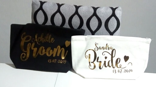 

personalize wedding bridesmaid bride Groom Make Up makeup comestic Canvas Bags Gift for Bridal Party toiletry zipper pouches