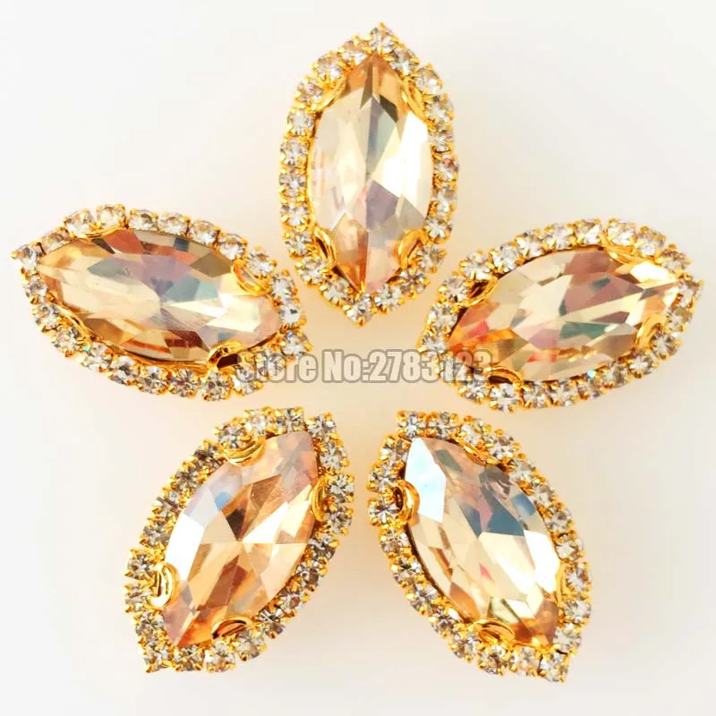 Golden champion Gold bottom horse eye shape faltback Glass Crystal button,sew on loose rhinestones for diy/Clothing accessories