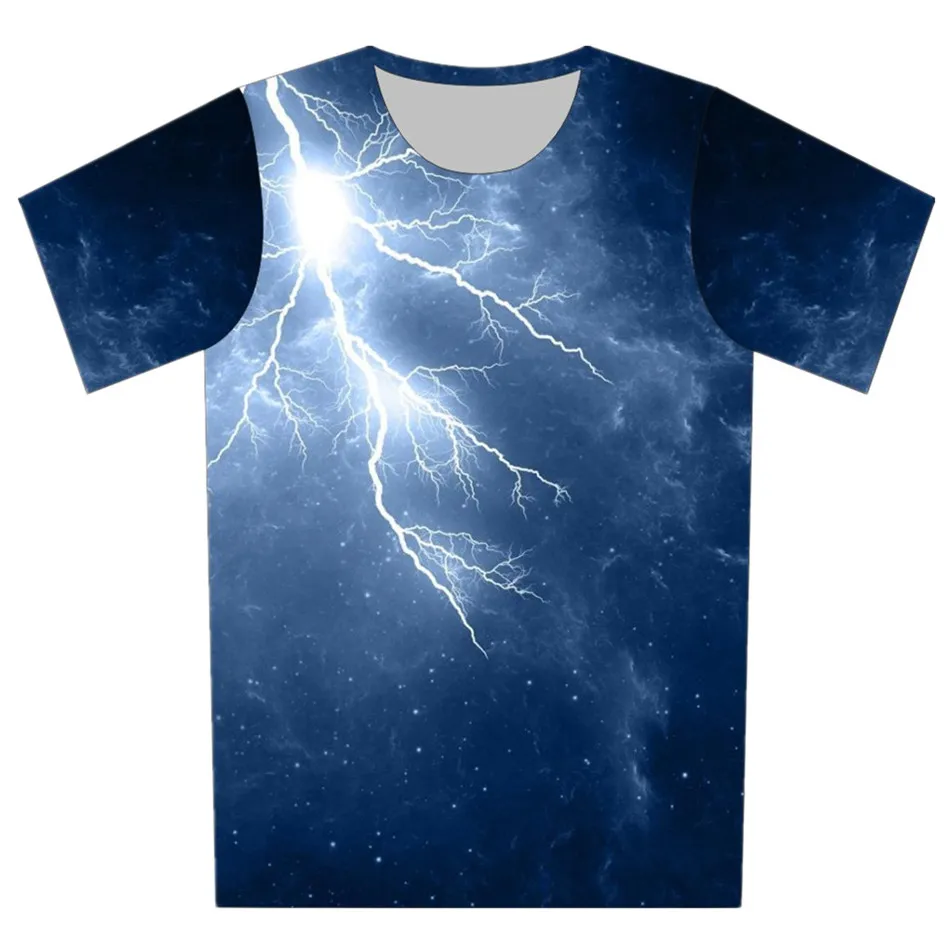 4-13Y Boys Girls Space Galaxy T-Shirt Summer Children Blue Lightning Sky Earth Print Tshirt Kids Fashion Birthday Party Clothes