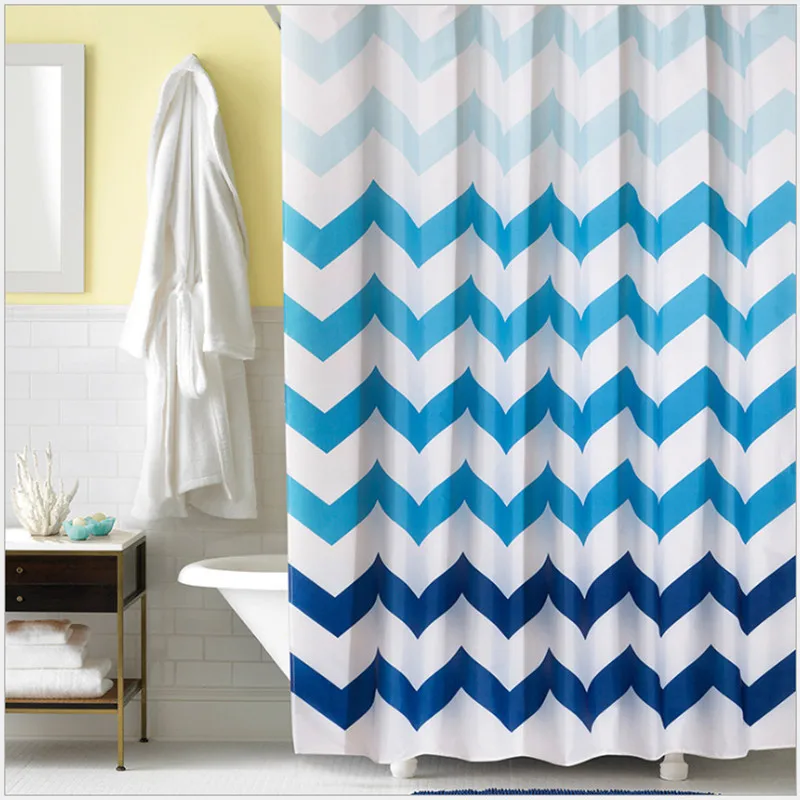 High quality polyester plain color printing curtain. Wave stripes pattern shower curtains. Bathroom waterproof / anti - mold sho