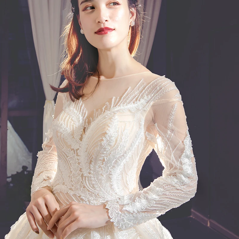 J66874 jancember wedding dresses for women 2019 v-neck long sleeve ball gown lace bridal dresses vestido de noiva pra champanhe