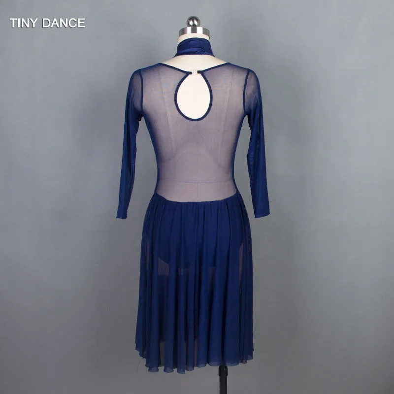 Child & Adult Navy Blue Long Sleeve Ballet, Lyrical and Contemporary Dance Costume Dress with Sexy Mesh Back 18709