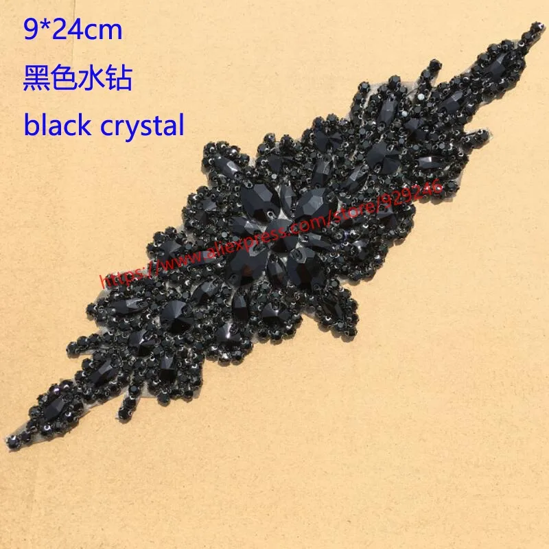 1 sztuk/partia czarny kryształy aplikacja modne ubranie i akcesoria do sukienki czarne szkło aplikacja ze strasem do torby dekoracja butów
