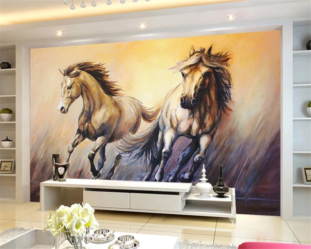 Beibehang Aangepaste Behang Fly Paard Paard Retro Europese En Amerikaanse Hand Geschilderd Tv Woonkamer Achtergrond Muur 3d Behang