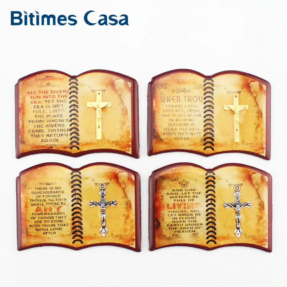 Bitimes 4 Pieces/Lot Book Shaped Fridge Magnets The Bible Epoxy Magnetic Refrigerator Sticker Imanes Christian Decor Aimant