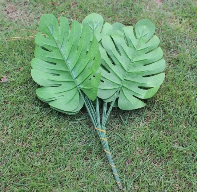 Hot sale 1pc Artificial fake Monstera palm tree Leaves green Plastic leaf wedding DIY decoration Pretty Flower arrangement plant