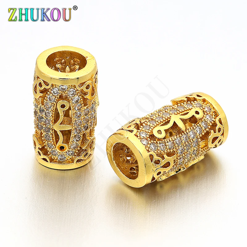 8.5*14.5mm Handmade Brass Cubic Zirconia Large Hole Cylindrical Spacer Beads DIY Jewelry Findings, Model: VZ51