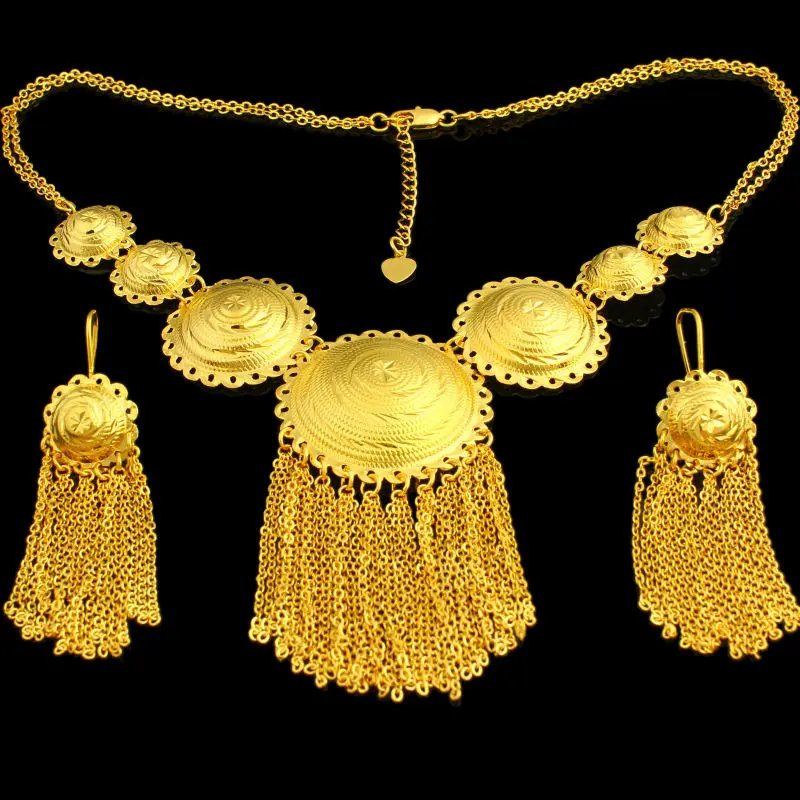 Nieuwe Ethiopische Bridal Sieraden Sets 24K Goud Kleur Ketting/Oorbel India/Afrikaanse/Dubai/Ethiopië/nigeria/Arabisch Vrouwen Geschenken