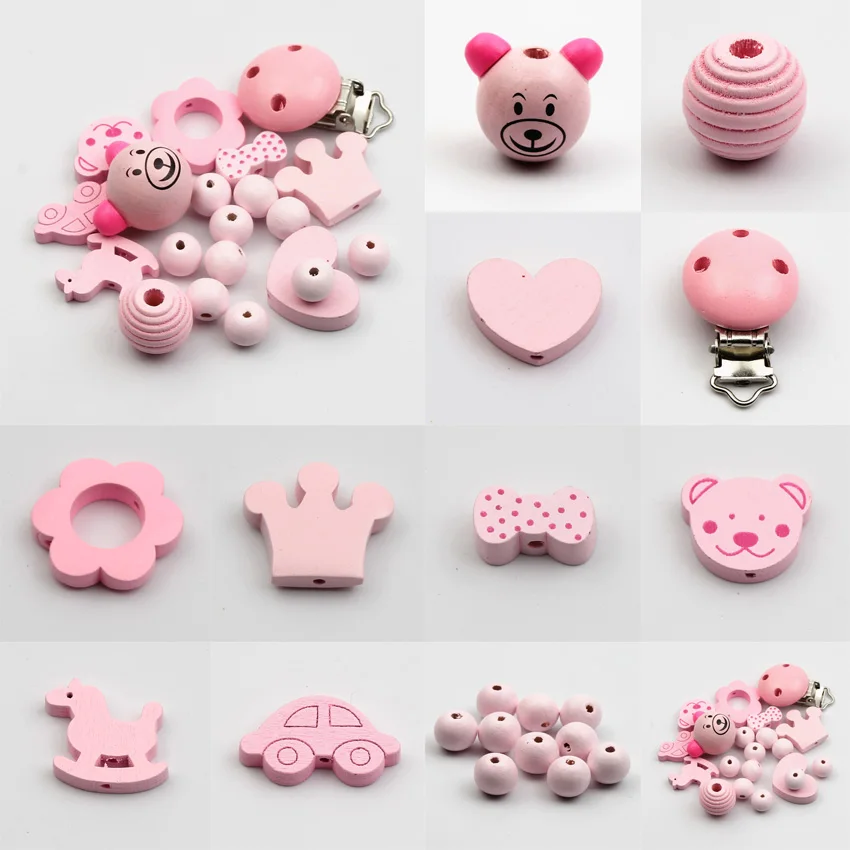 DIY 20Pcs/Set Various Styles Cartoon Wooden Beads For Jewelry Necklace Bracelet Making Pacifier Clip Handmade Woodwork