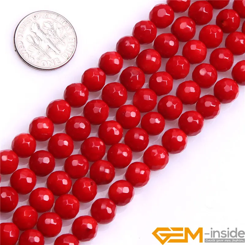 Round Faceted Red Coral Beads Dayed Color DIY Beads For Jewelry Making Beads For Bracelet Making Strand 15\