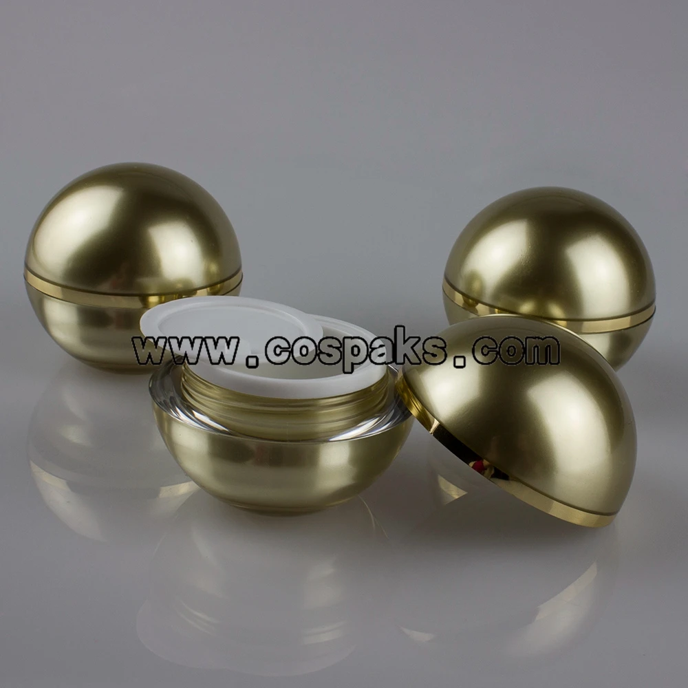 

100pcs Retail 15ml Gold Cosmetic Container in ball shape, buy 15 ml acrylic ball jars , acrylic 15g cheap ball jars wholesale